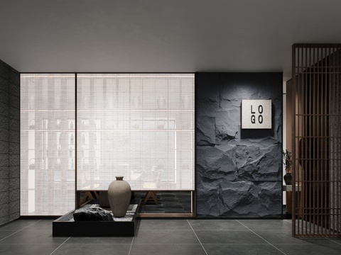  新中式展览展厅效果图 