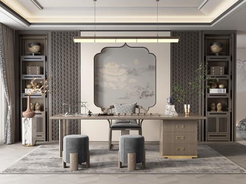 新中式茶室效果图 