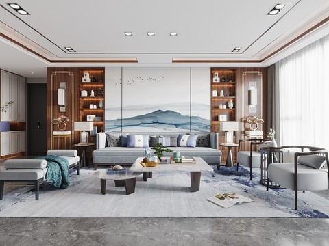  新中式客厅效果图 