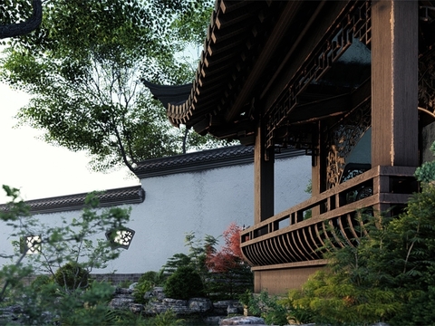  中式阳台花园效果图 
