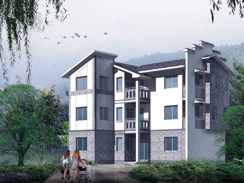  新中式居住建筑效果图 
