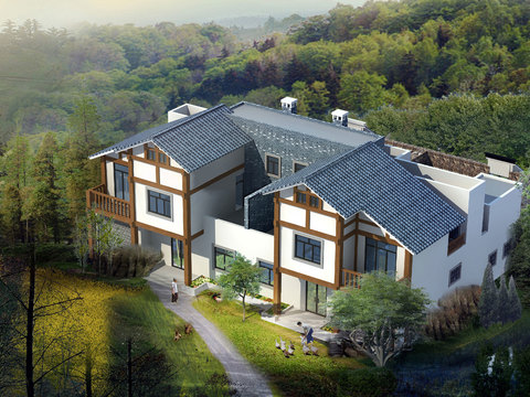  新中式居住建筑效果图 