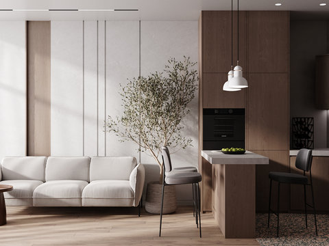  原木风平层效果图 