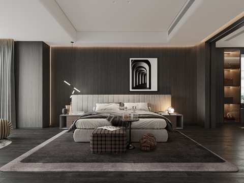  高级灰卧室效果图 