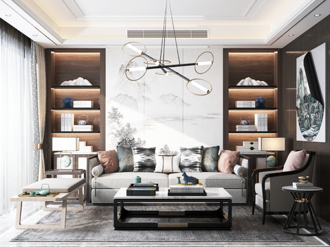  新中式客厅效果图 