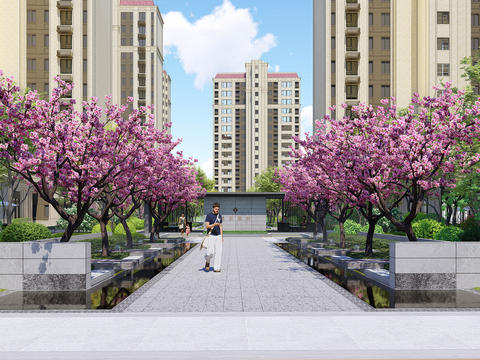  小区景观 住宅景观效果图 