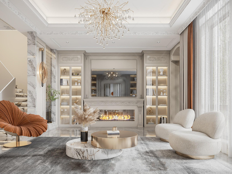  欧式客厅卧室餐厅 黑白灰 公寓效果图效果图 