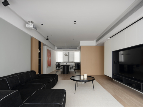  现代家装效果图客厅卧室餐厅 黑白灰极简效果图 