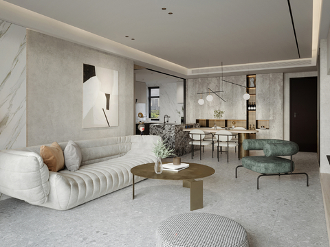  现代奶油风家装效果图客厅卧室餐厅 黑白灰极简效果图 