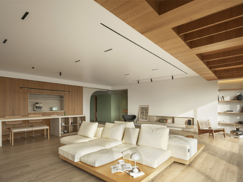  现代奶油风家装设计客厅卧室餐厅 高级灰  极简效果图 