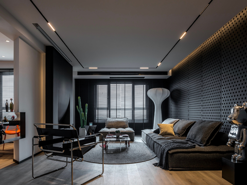  现代家装效果图 客厅卧室餐厅 高级黑白灰效果图 