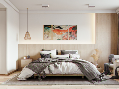  奶油风家装设计客厅卧室餐厅 高级灰效果图 