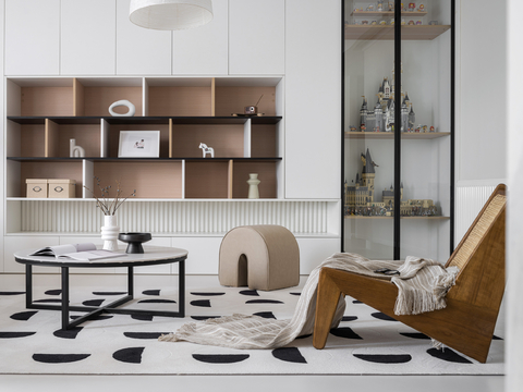  现代奶油风家装效果图客厅卧室餐厅 黑白灰极简效果图 