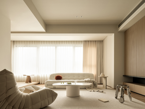  奶油风家装设计 客厅卧室餐厅 黑白灰 公寓效果图 