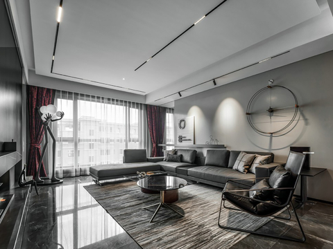  现代家装效果图客厅卧室餐厅 黑白灰极简效果图 