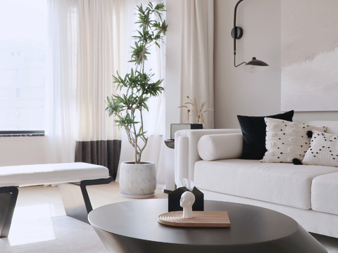  现代奶油风家装效果图客厅卧室餐厅 黑白灰极简效果图 