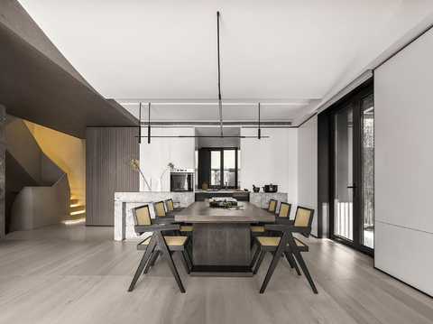  奶油风设计 客厅卧室餐厅 黑白灰 公寓效果图 