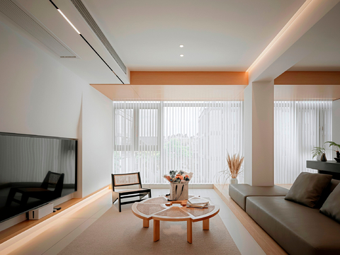  奶油风家装设计 客厅卧室餐厅 黑白灰 公寓效果图 