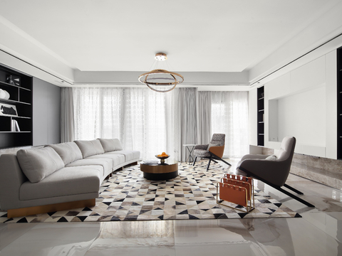  现代家装效果图 客厅卧室餐厅 高级黑自灰效果图 