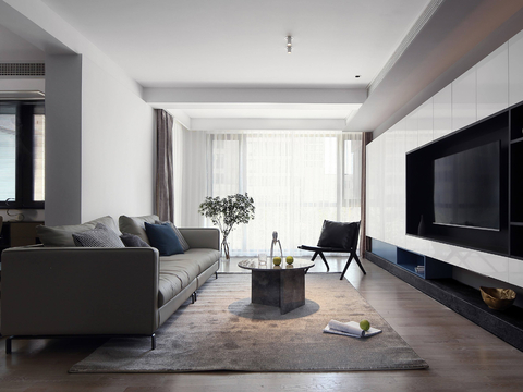  现代家装效果图客厅卧室餐厅 黑白灰极简效果图 