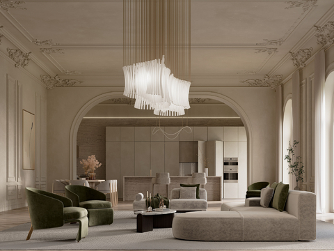  中古风家装设计 客厅卧室餐厅 黑白灰 公寓效果图 