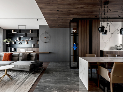  现代家装效果图 客厅卧室餐厅 高级黑白灰效果图 