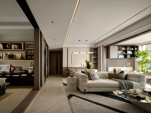  中式家装效果图卧室客厅餐厅 高级灰极简设计高级灰效果图 