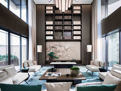  新中式家装效果图卧室客厅餐厅 高级灰极简设计高级灰效果图 