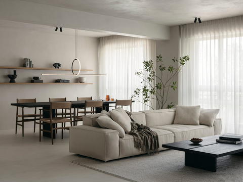  现代侘寂家装设计 客厅卧室餐厅 高级灰 极简设计效果图 