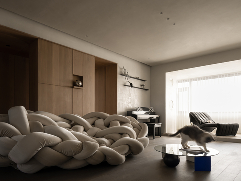  现代侘寂家装设计 客厅卧室餐厅 高级灰 极简设计效果图 