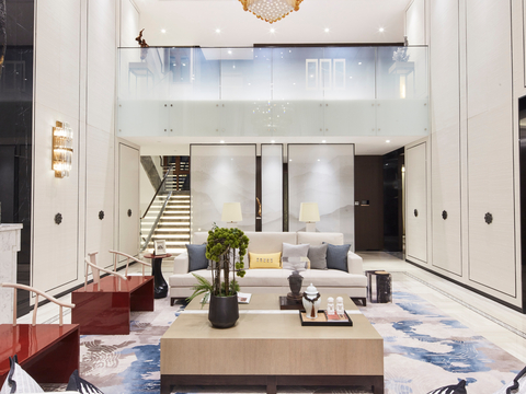  新中式家装效果图卧室客厅餐厅 高级灰极简设计高级灰效果图 