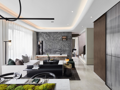  现代中式家装效果图卧室客厅餐厅 高级灰极简设计高级灰效果图 
