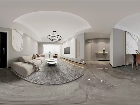  现代客厅全景图 平层 卧室 装修效果图 