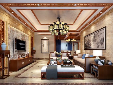  200平方新中式豪宅效果图 