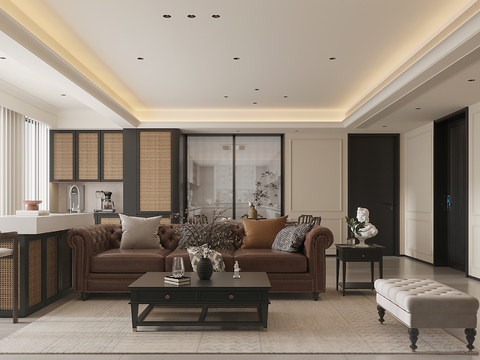  法式大平层家装效果图全景图效果图 