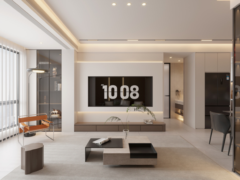  现代风格家装大平层全景图 装修效果图 