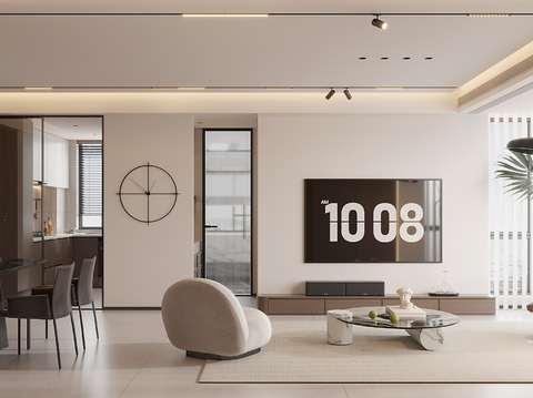  现代大平层家装 全景图 装修效果图 