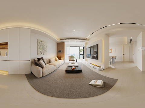  现代客餐厅全景图效果图 