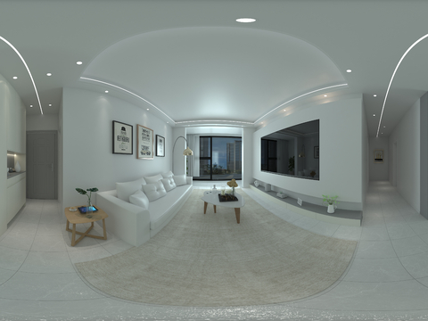  简约客餐厅 全景图 平层装修效果图 