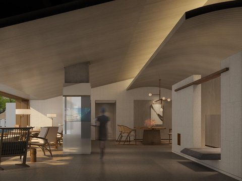  现代侘寂风酒店装修效果图 