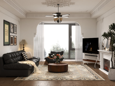  法式复古风客餐厅效果图 