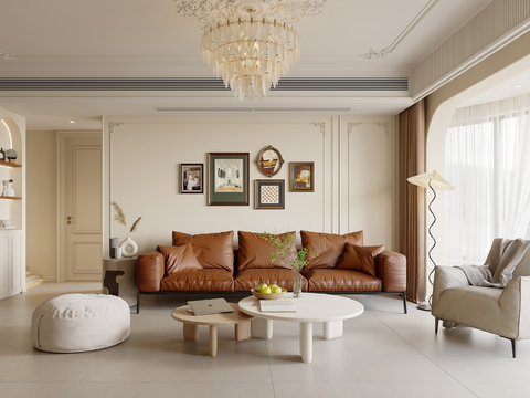  奶油风家装案例客厅卧室效果图 