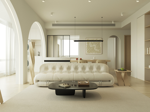  奶油风家装案例客厅 卧室效果图 