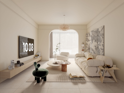  奶油风家装案例客厅 卧室效果图 