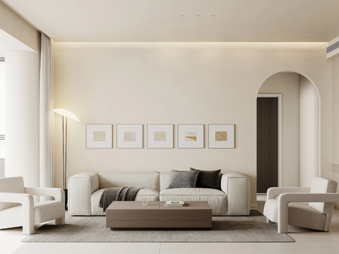  奶油风家装案例 客厅卧室效果图 