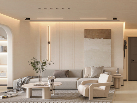  奶油风家装案例客厅 卧室效果图 