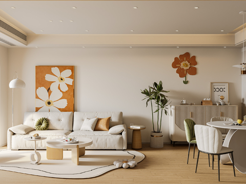  奶油风家装案例客厅 卧室效果图 