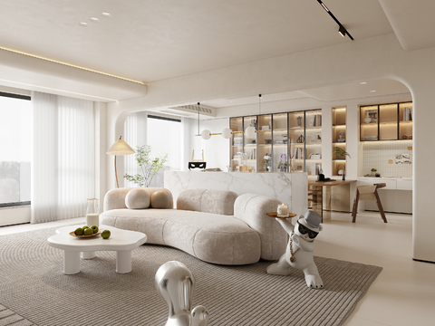  奶油风家装案例客厅 卧室效果图 