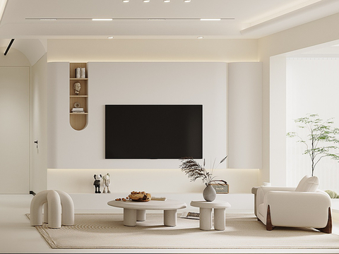  奶油风家装平层案例 客厅 卧室效果图 