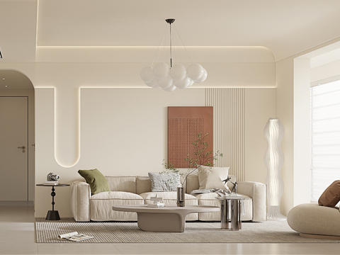  奶油风家装三房两厅案例 客厅 卧室效果图 